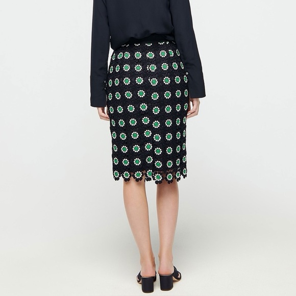 NWT J. Crew Pencil Skirt in Navy with Green and White Floral Crochet, Size 10 - Picture 2 of 8